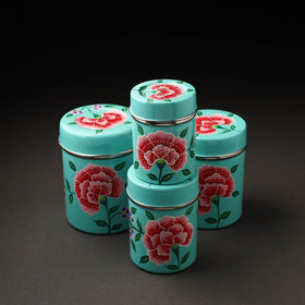 Floral Blue Handpainted Enamelware Stainless Steel Container
