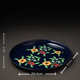 Floral Blue Handpainted Enamelware Stainless Steel Plate 