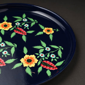 Floral Blue Handpainted Enamelware Stainless Steel Plate 
