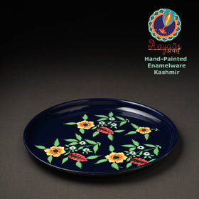 Floral Blue Handpainted Enamelware Stainless Steel Plate 