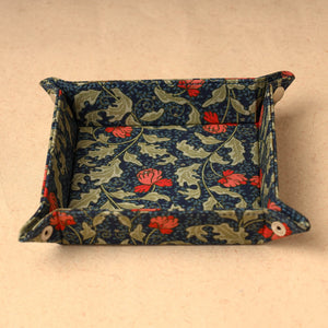 Blue Floral Printed Handcrafted Basket / Valet Tray (6 x 6 in)