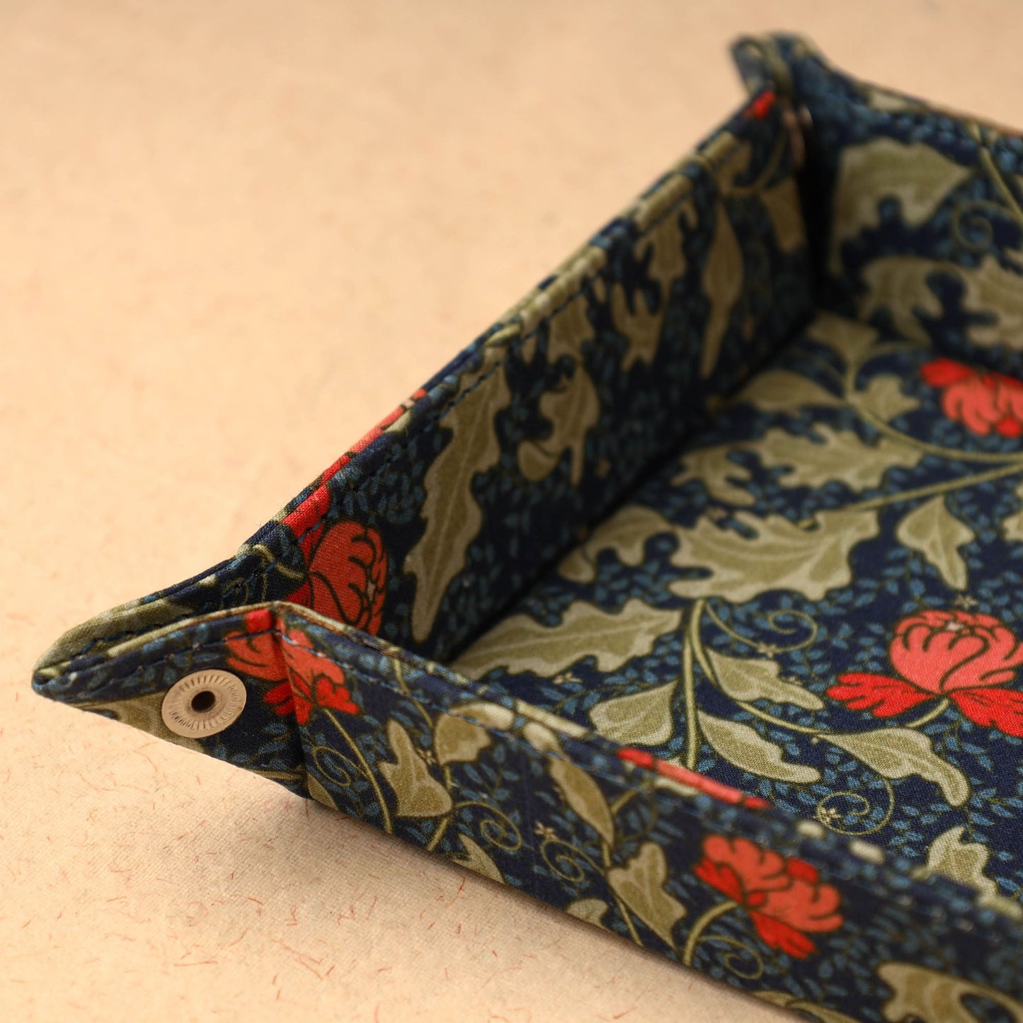 Blue Floral Printed Handcrafted Basket / Valet Tray (6 x 6 in)