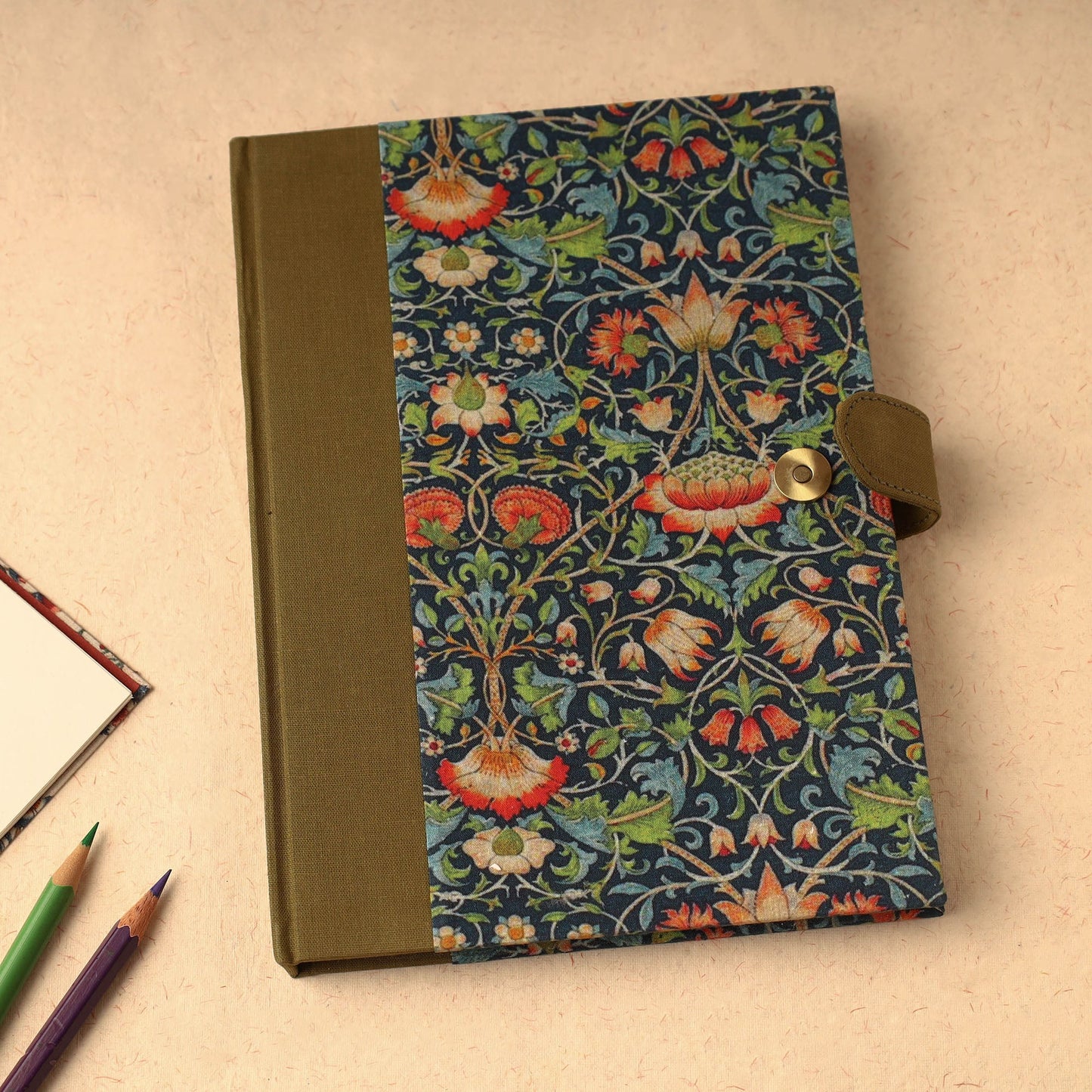 Blue - floral printed handcrafted magnetic closure notebook