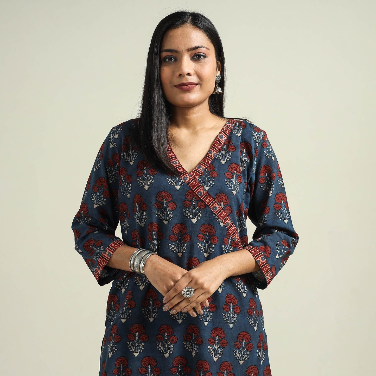 Buy Ajrakh Hand Block Printed Cotton Kurta Online at iTokri.com