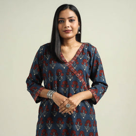 Buy Ajrakh Hand Block Printed Cotton Kurta Online at iTokri.com