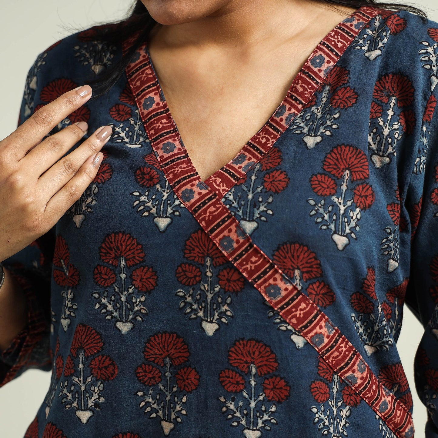 Buy Ajrakh Hand Block Printed Cotton Kurta Online at iTokri.com