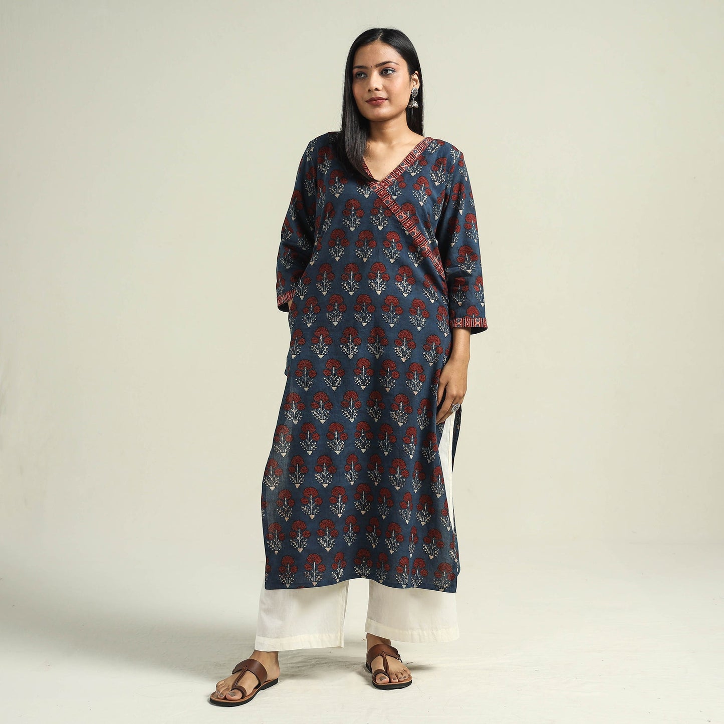 Buy Ajrakh Hand Block Printed Cotton Kurta Online at iTokri.com