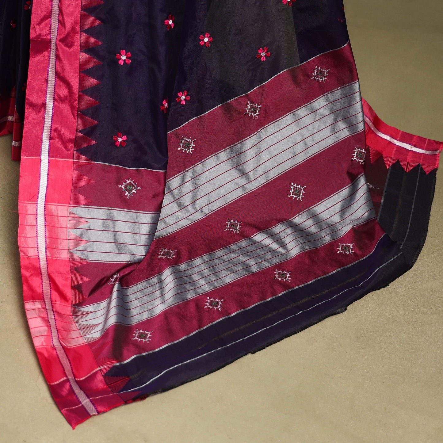 Blue - flower buta mercerized cotton ilkal saree 17