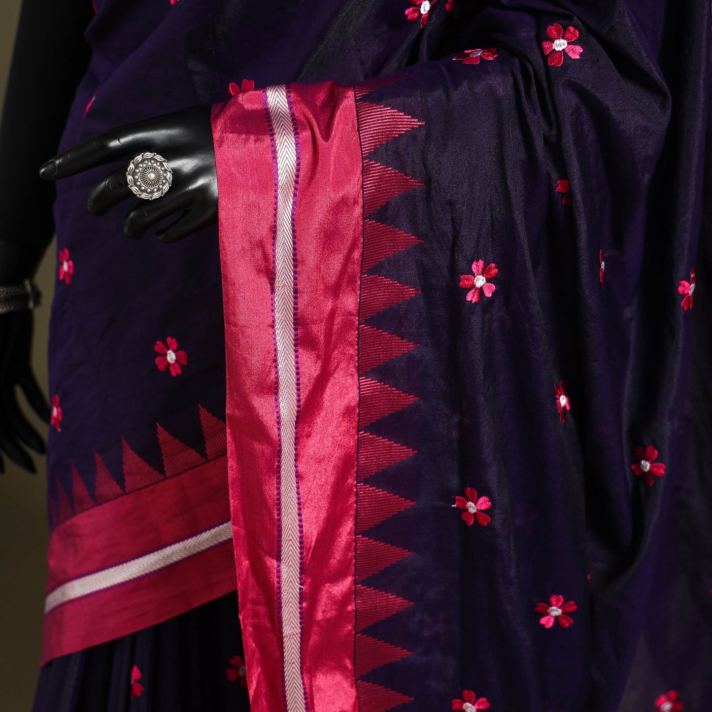 Blue - flower buta mercerized cotton ilkal saree 17