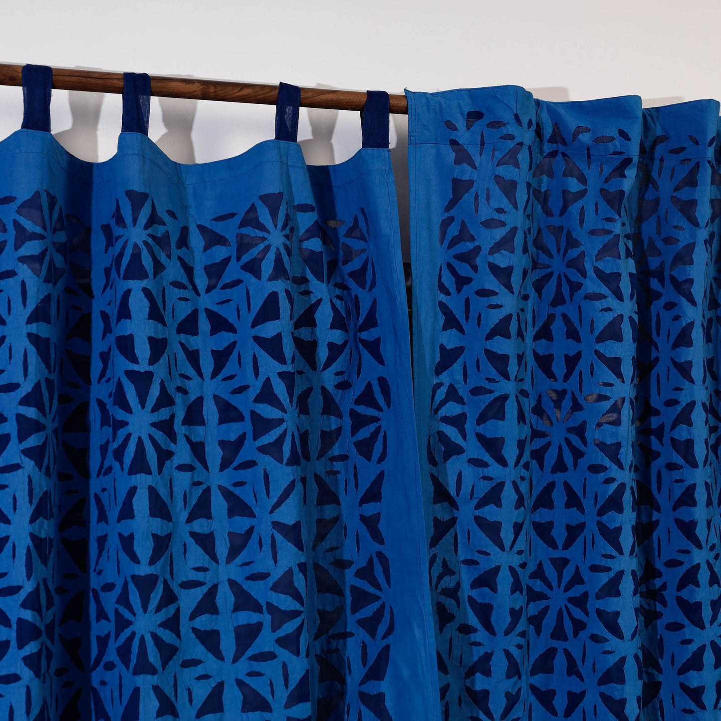 Blue - Flower Cutwork Cotton Barmer Applique Door Curtain