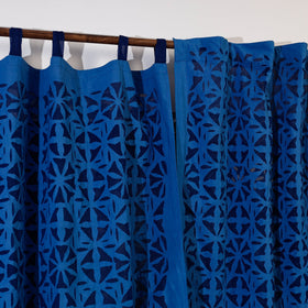 Blue - Flower Cutwork Cotton Barmer Applique Door Curtain