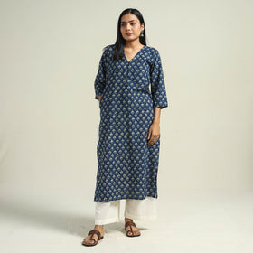  Ajrakh Hand Block Printed Cotton Kurta for Women