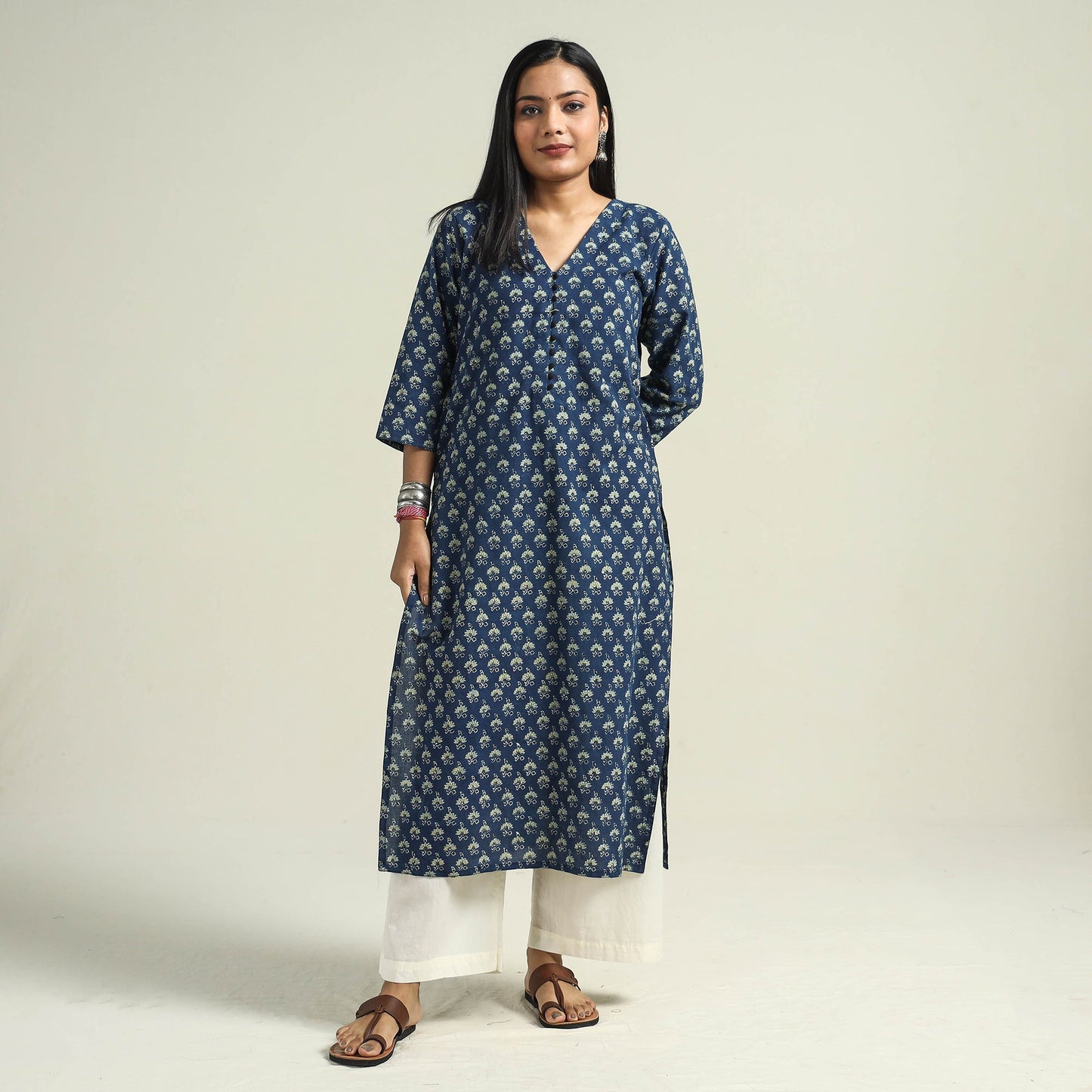  Ajrakh Hand Block Printed Cotton Kurta for Women