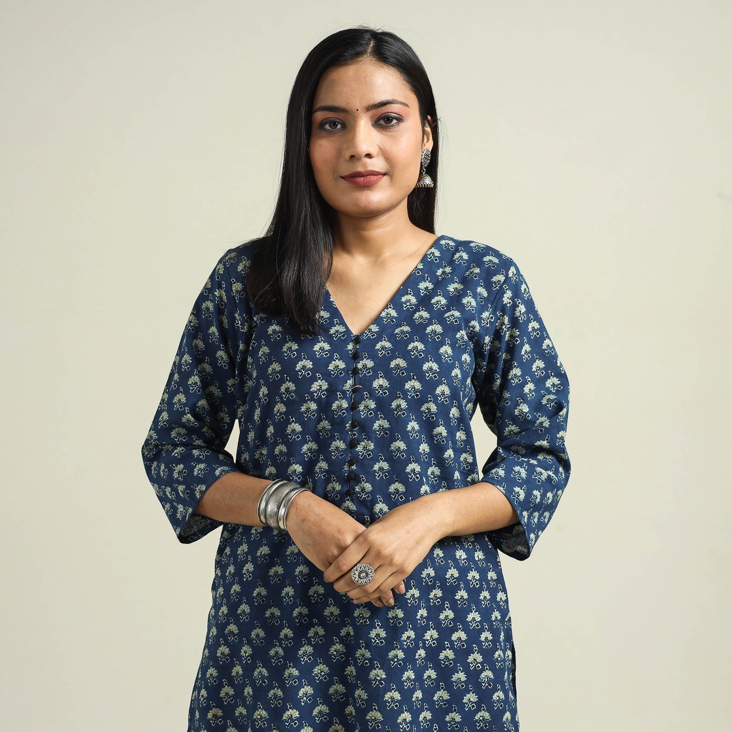  Ajrakh Hand Block Printed Cotton Kurta for Women