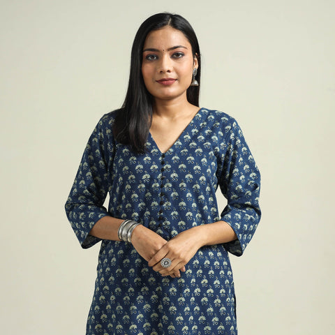  Ajrakh Hand Block Printed Cotton Kurta for Women