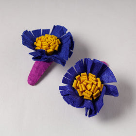  Flower - Handmade Felt Work Tik-Tak Hair Clips (Set of 2) 