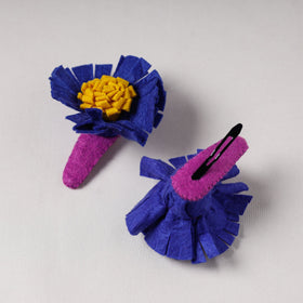  Flower - Handmade Felt Work Tik-Tak Hair Clips (Set of 2) 