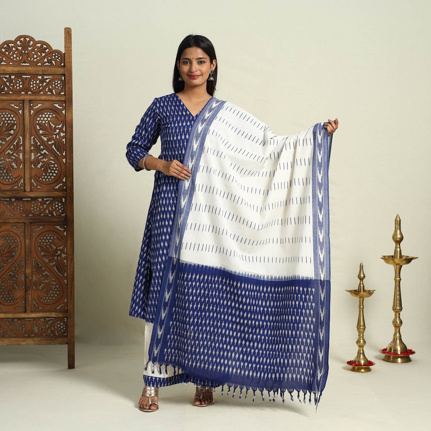 Buy Frock Style Cotton Pochampally Ikat Kurta Set 