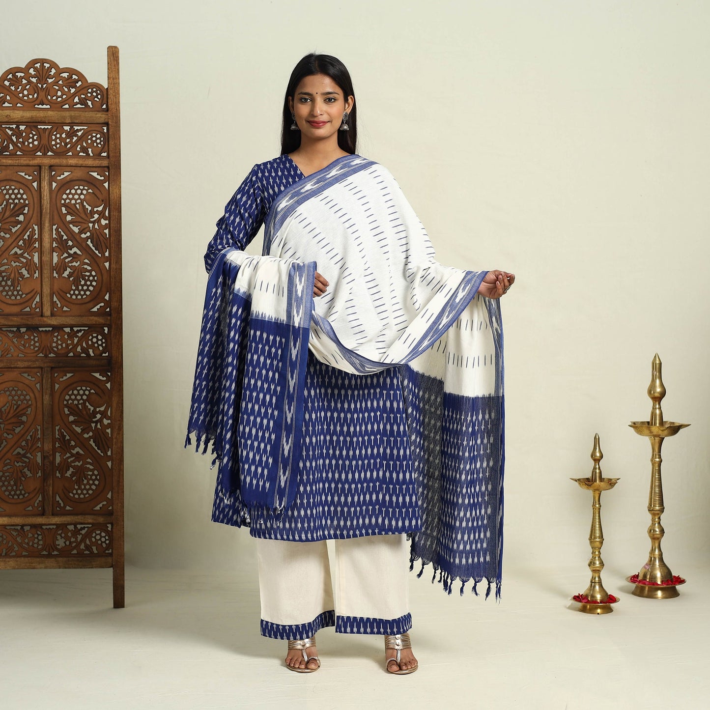 Buy Frock Style Cotton Pochampally Ikat Kurta Set 