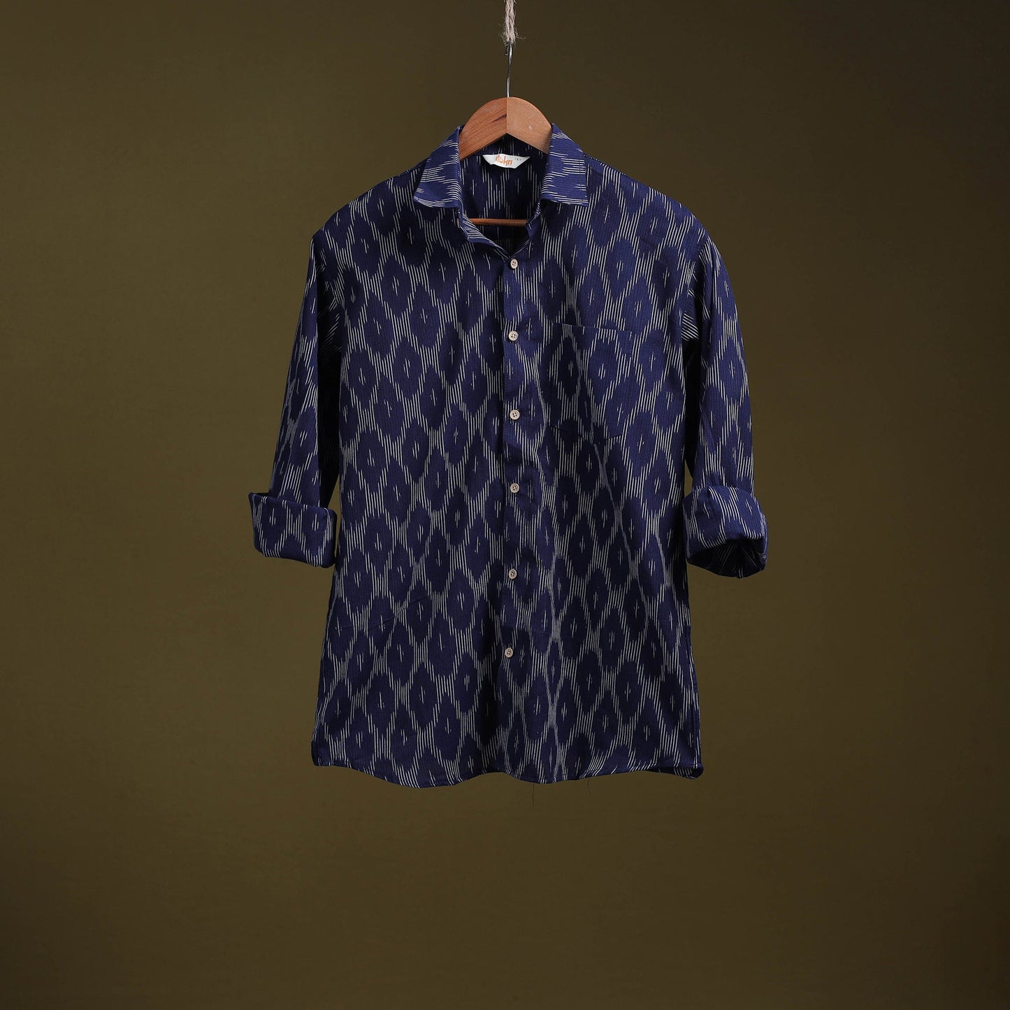Blue - full sleeve cotton men pochampally ikat shirt 02