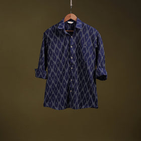 Blue - full sleeve cotton men pochampally ikat shirt 02