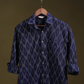 Blue - full sleeve cotton men pochampally ikat shirt 02