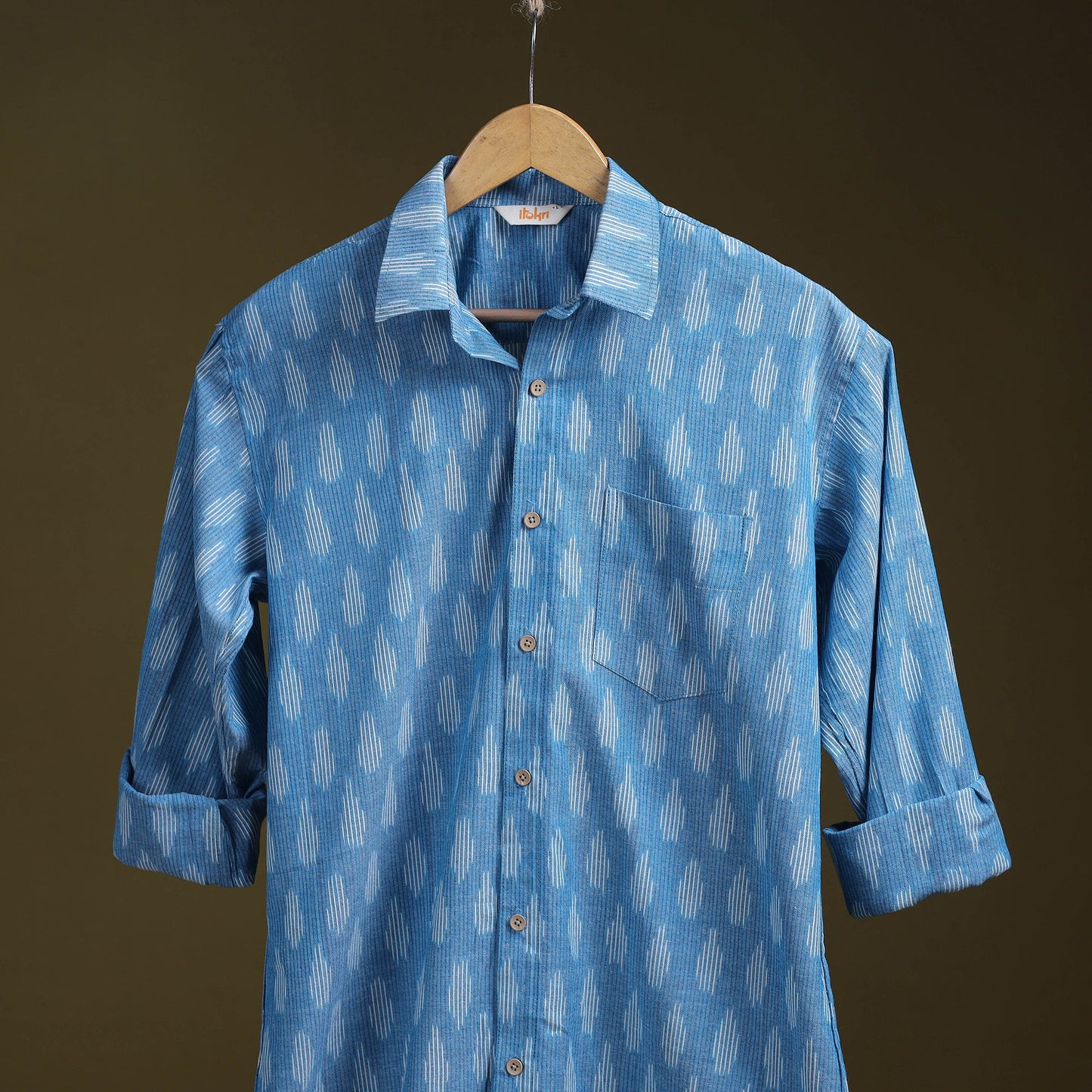 Blue - full sleeve cotton men pochampally ikat shirt 08