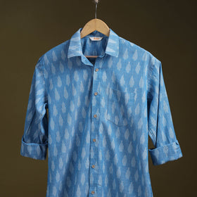 Blue - full sleeve cotton men pochampally ikat shirt 08