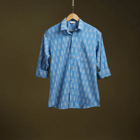 Blue - full sleeve cotton men pochampally ikat shirt 08