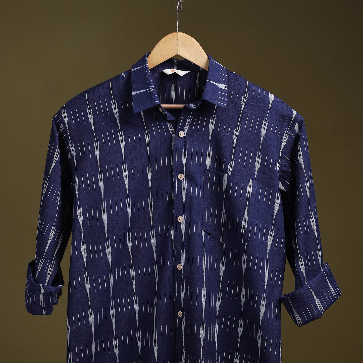 Blue - full sleeve cotton men pochampally ikat shirt 14