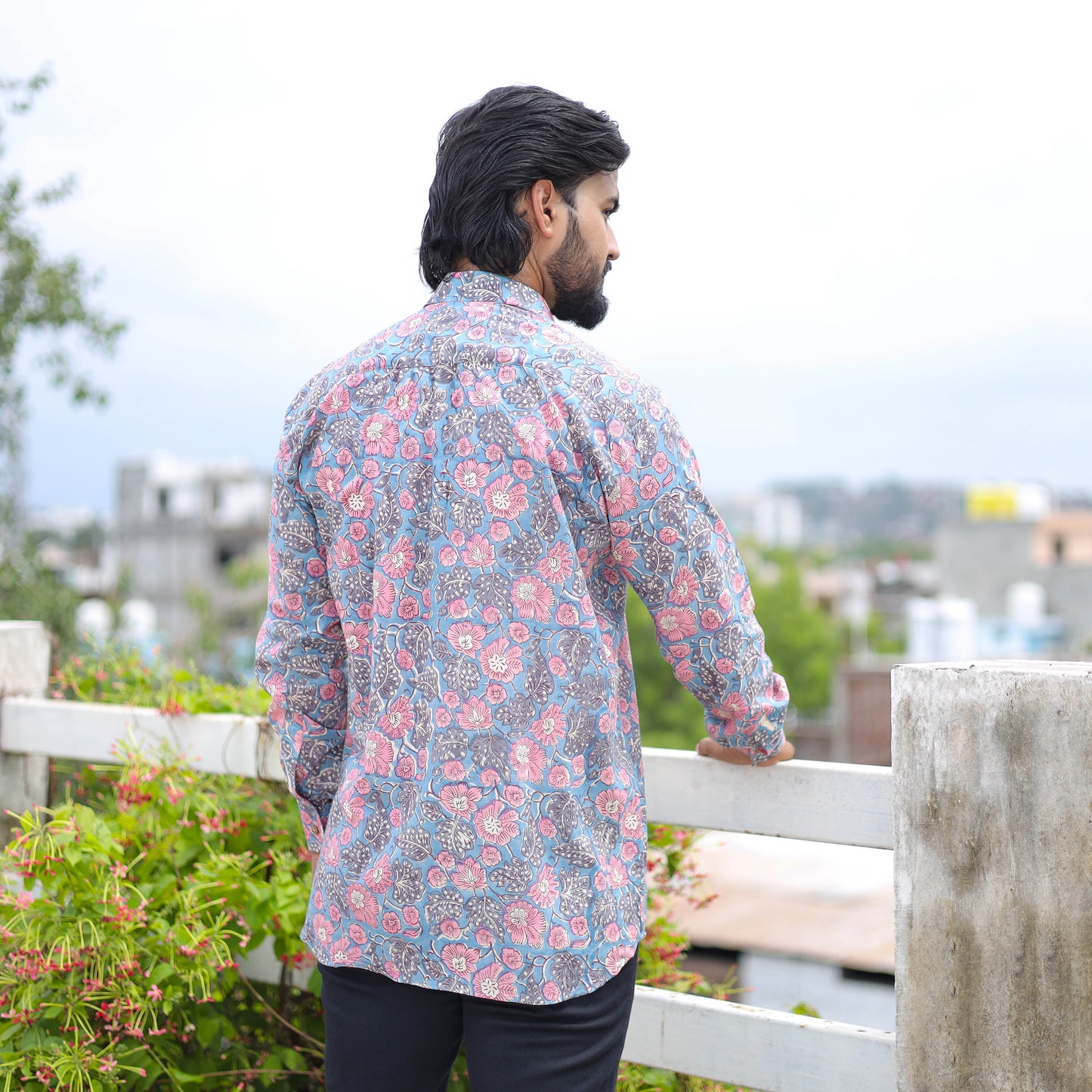 Blue Full Sleeve Block Print Cotton Men Sanganeri Shirt