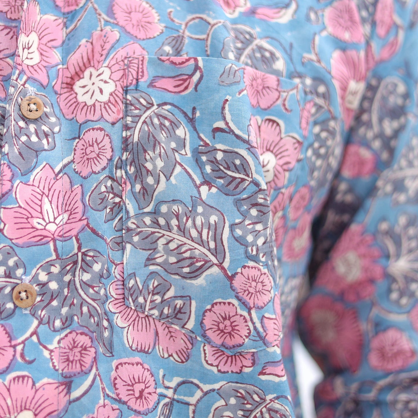 Blue Full Sleeve Block Print Cotton Men Sanganeri Shirt