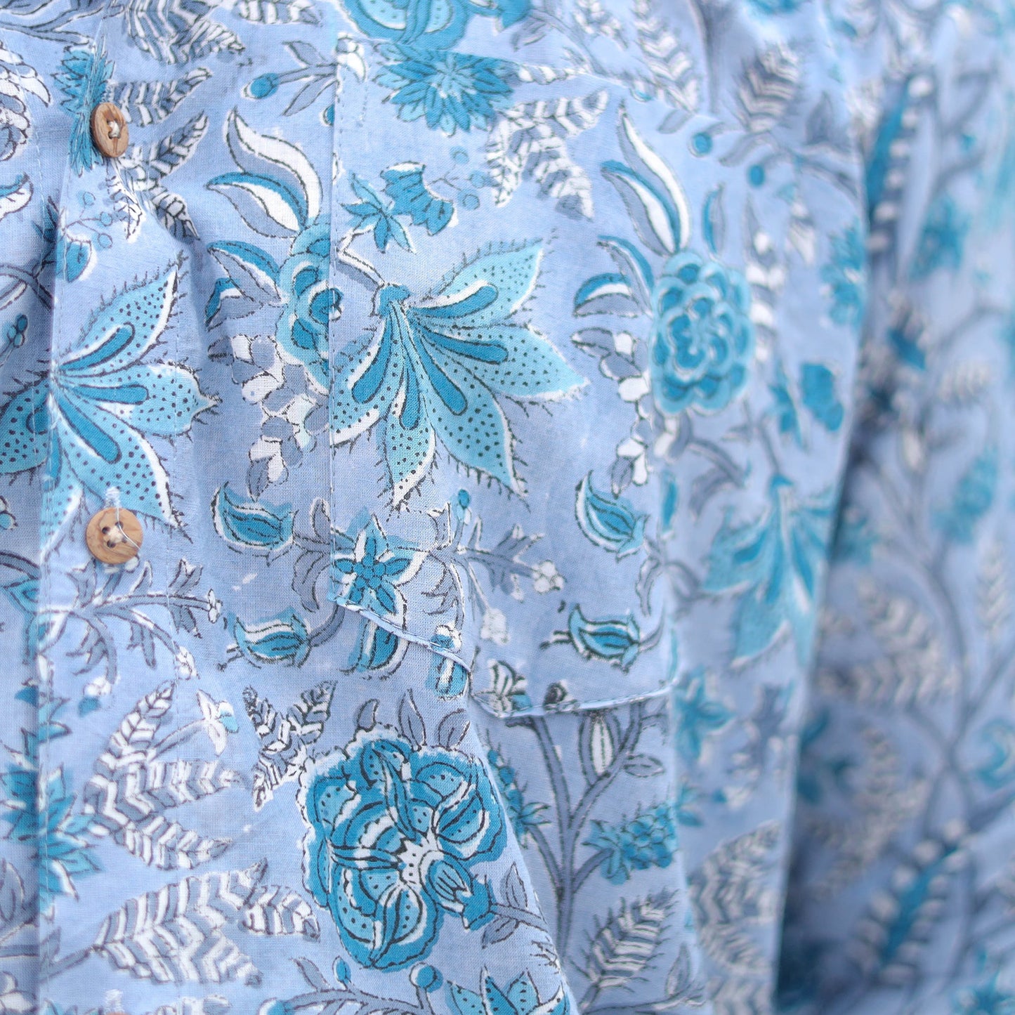 Blue Full Sleeve Block Print Cotton Men Sanganeri Shirt