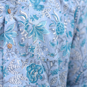 Blue Full Sleeve Block Print Cotton Men Sanganeri Shirt