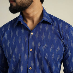 Buy Blue Full Sleeve Men Cotton Pochampally Ikat Shirt