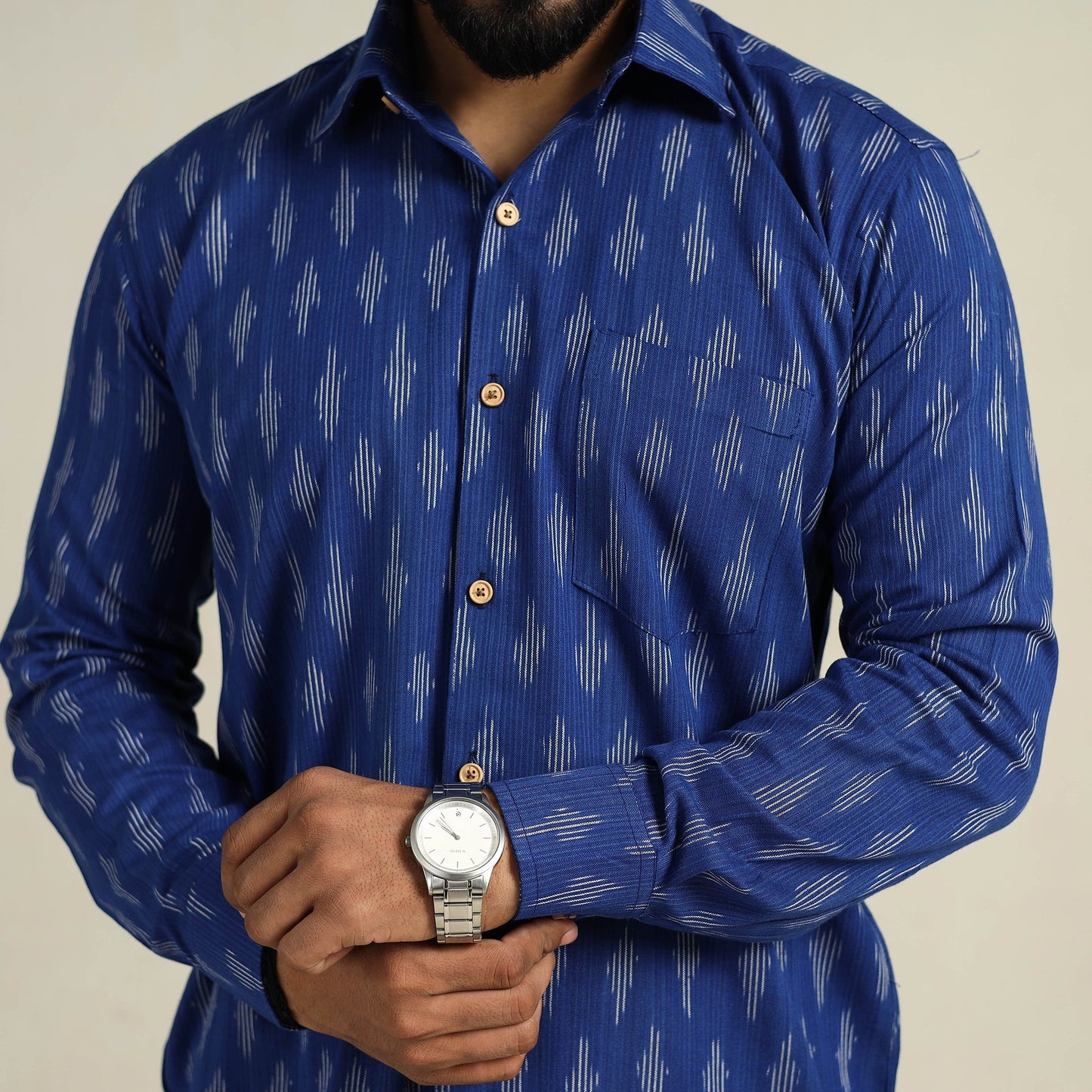 Buy Blue Full Sleeve Men Cotton Pochampally Ikat Shirt