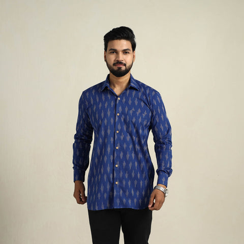 Buy Blue Full Sleeve Men Cotton Pochampally Ikat Shirt