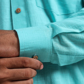 Blue Full Sleeve Slub Cotton Men Plain Shirt