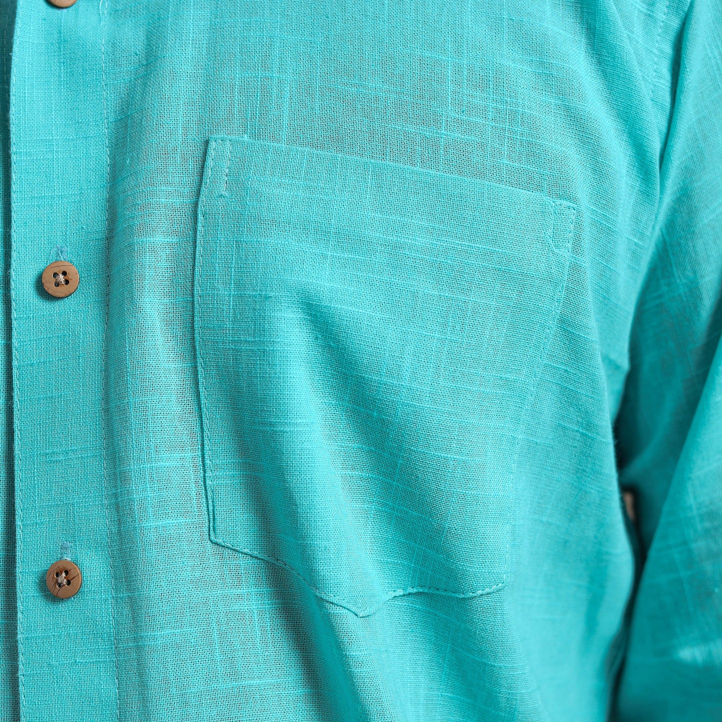 Blue Full Sleeve Slub Cotton Men Plain Shirt