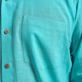 Blue Full Sleeve Slub Cotton Men Plain Shirt