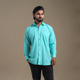 Blue Full Sleeve Slub Cotton Men Plain Shirt