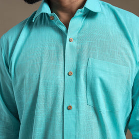 Blue Full Sleeve Slub Cotton Men Plain Shirt
