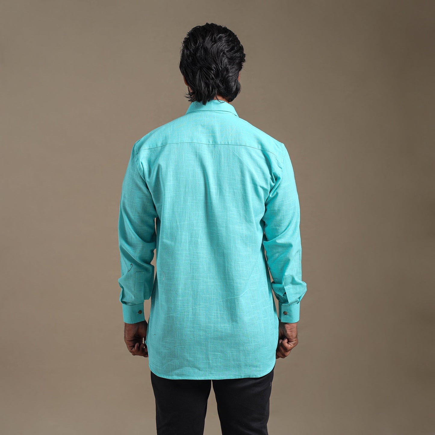 Blue Full Sleeve Slub Cotton Men Plain Shirt