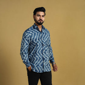  Blue Full Sleeve Tie & Dye Cotton Men Shibori Shirt