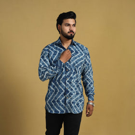  Blue Full Sleeve Tie & Dye Cotton Men Shibori Shirt