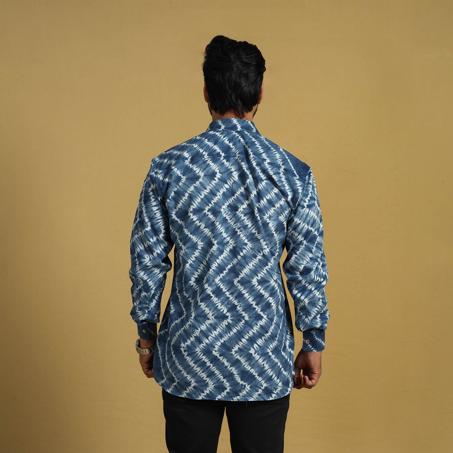  Blue Full Sleeve Tie & Dye Cotton Men Shibori Shirt