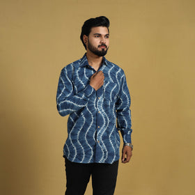  Blue Full Sleeve Tie & Dye Cotton Men Shibori Shirt