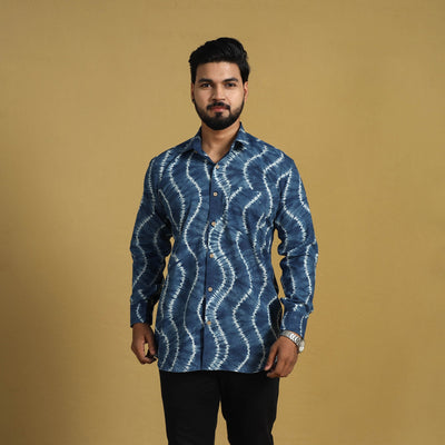  Blue Full Sleeve Tie & Dye Cotton Men Shibori Shirt
