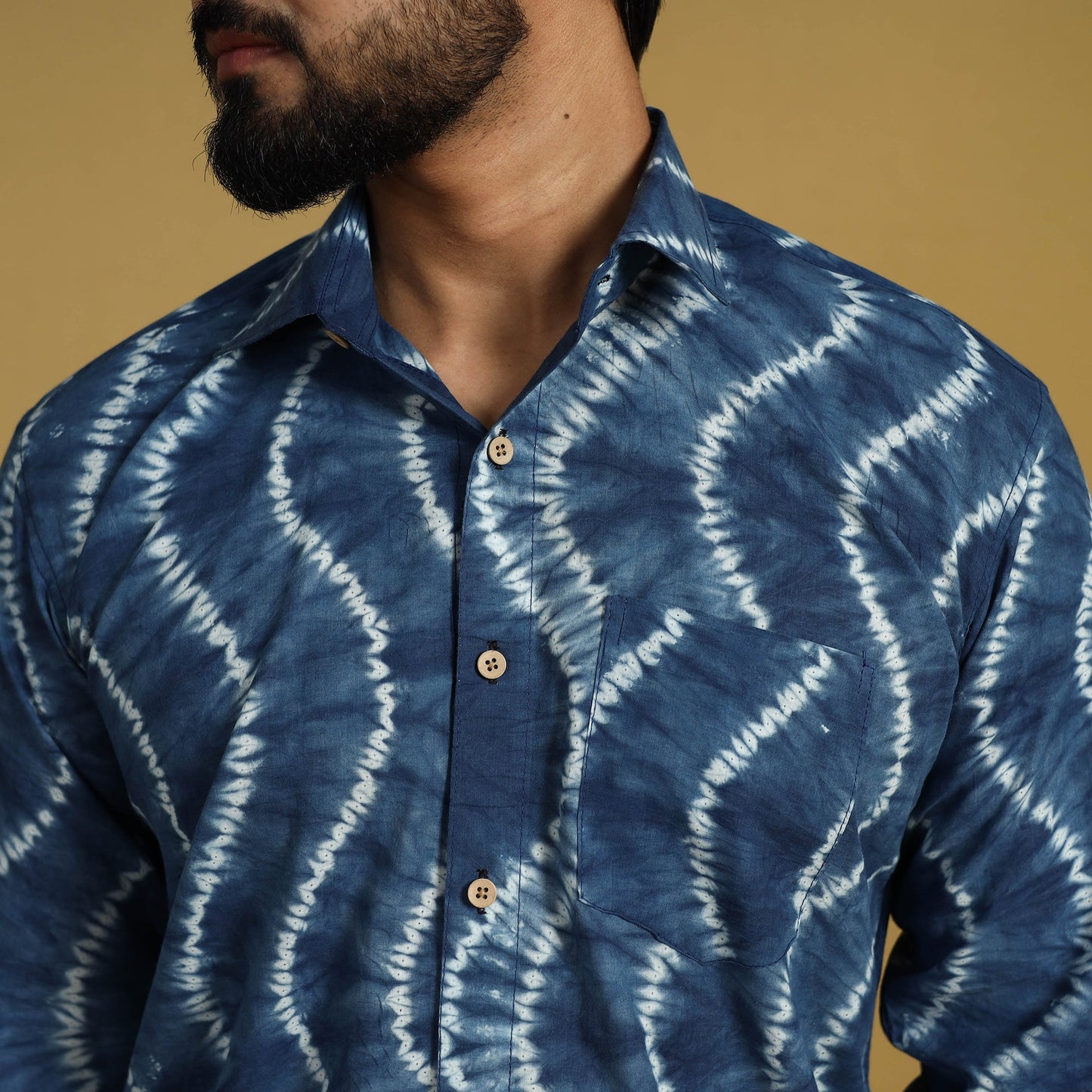  Blue Full Sleeve Tie & Dye Cotton Men Shibori Shirt