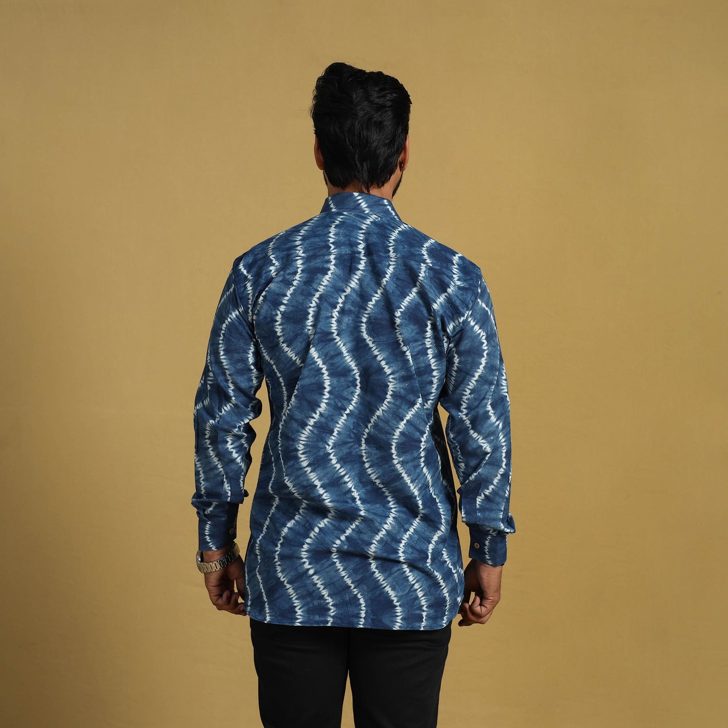 Blue Full Sleeve Tie & Dye Cotton Men Shibori Shirt